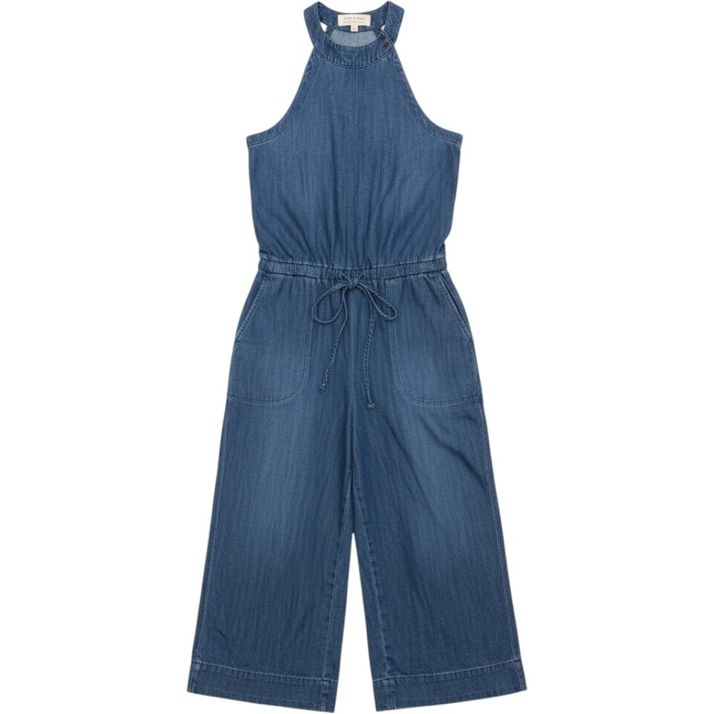 NWT Cloth & Stone Anthropologie Denim Halter Jumpsuit M Blue Chambray Wide Leg